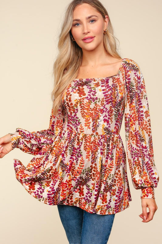 Haptics Full Size Peplum Floral Square Neck Blouse - Premium Blouses from Trendsi - Just $44.98! Shop now at Zee's Pieces