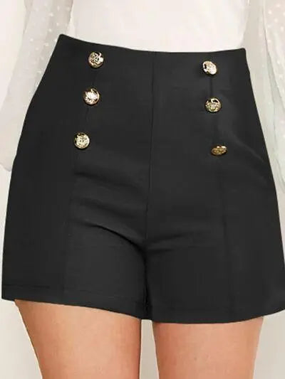 Decorative Button High Waist Shorts - Premium Shorts from Trendsi - Just $20! Shop now at ZeesPieces