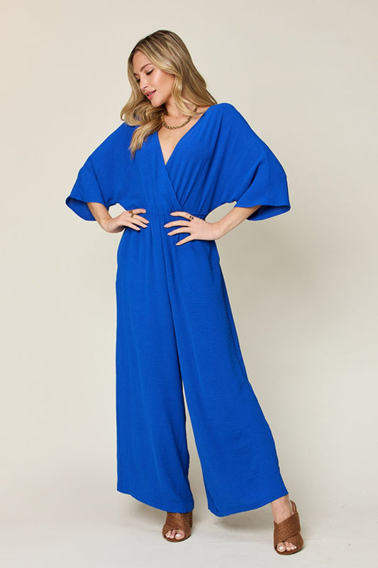 Double Take Full Size Surplice Wide Leg Jumpsuit with Pockets - Premium Jumpsuits from Trendsi - Just $33! Shop now at ZeesPieces