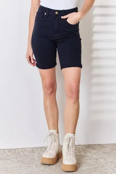 Judy Blue Full Size High Waist Tummy Control Bermuda Shorts - Premium Shorts from Trendsi - Just $52.50! Shop now at ZeesPieces