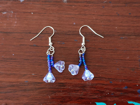 Earrings with Purple Glass Flower Beads with Tiny Blue and Purple Beads - Premium Earrings from ZeesPieces - Just $20! Shop now at ZeesPieces