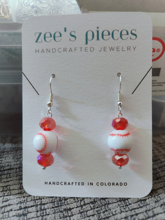 Sporty Baseball Earrings with Complementary Red Glass Beads - Premium Earrings from Zee's Pieces - Just $15!