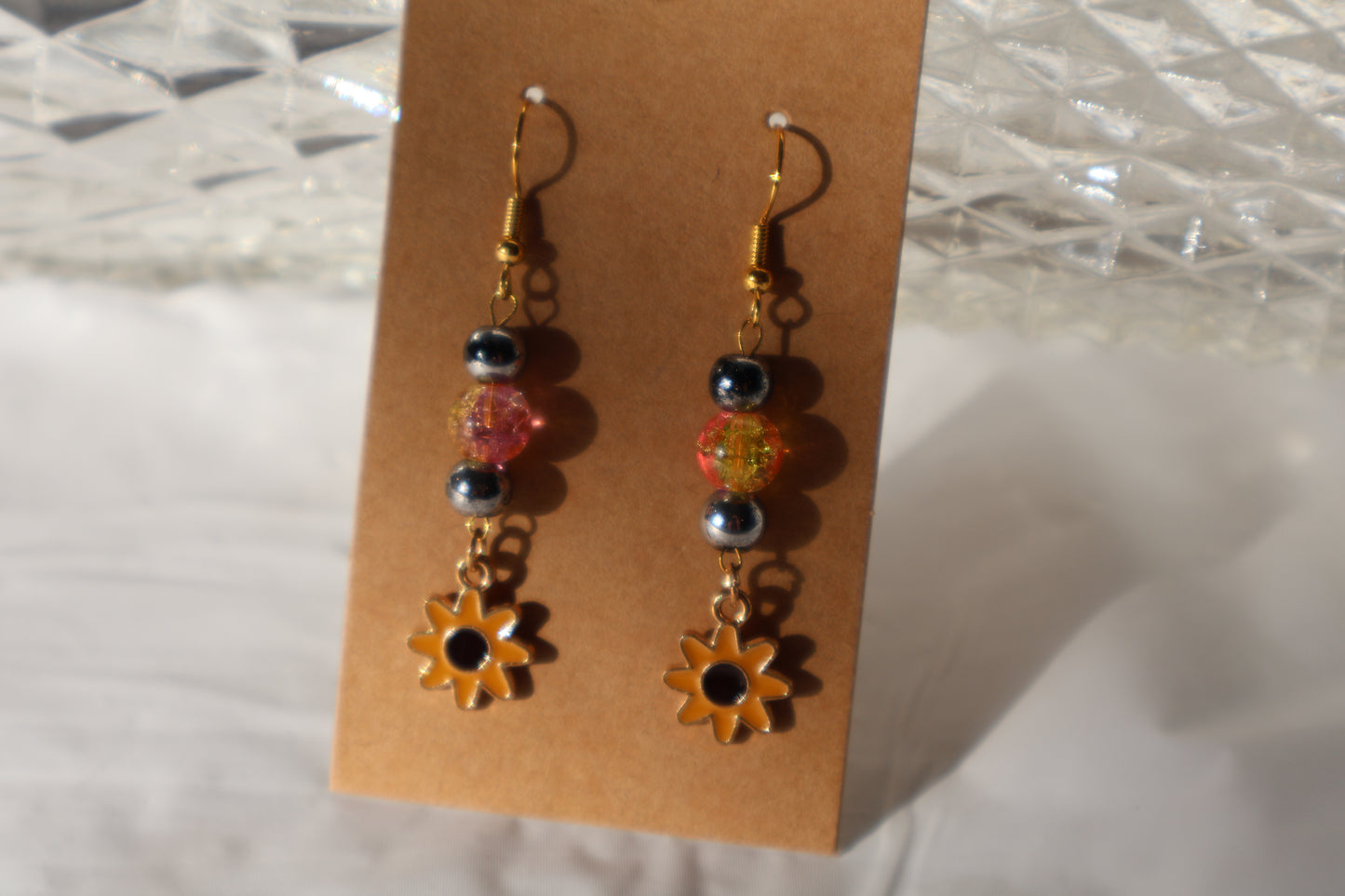 Colorful Beaded Sunflower Earrings with Pink and Silver Glass Beads - Premium Earrings from Zee's Pieces - Just $15! Shop now at Zee's Pieces