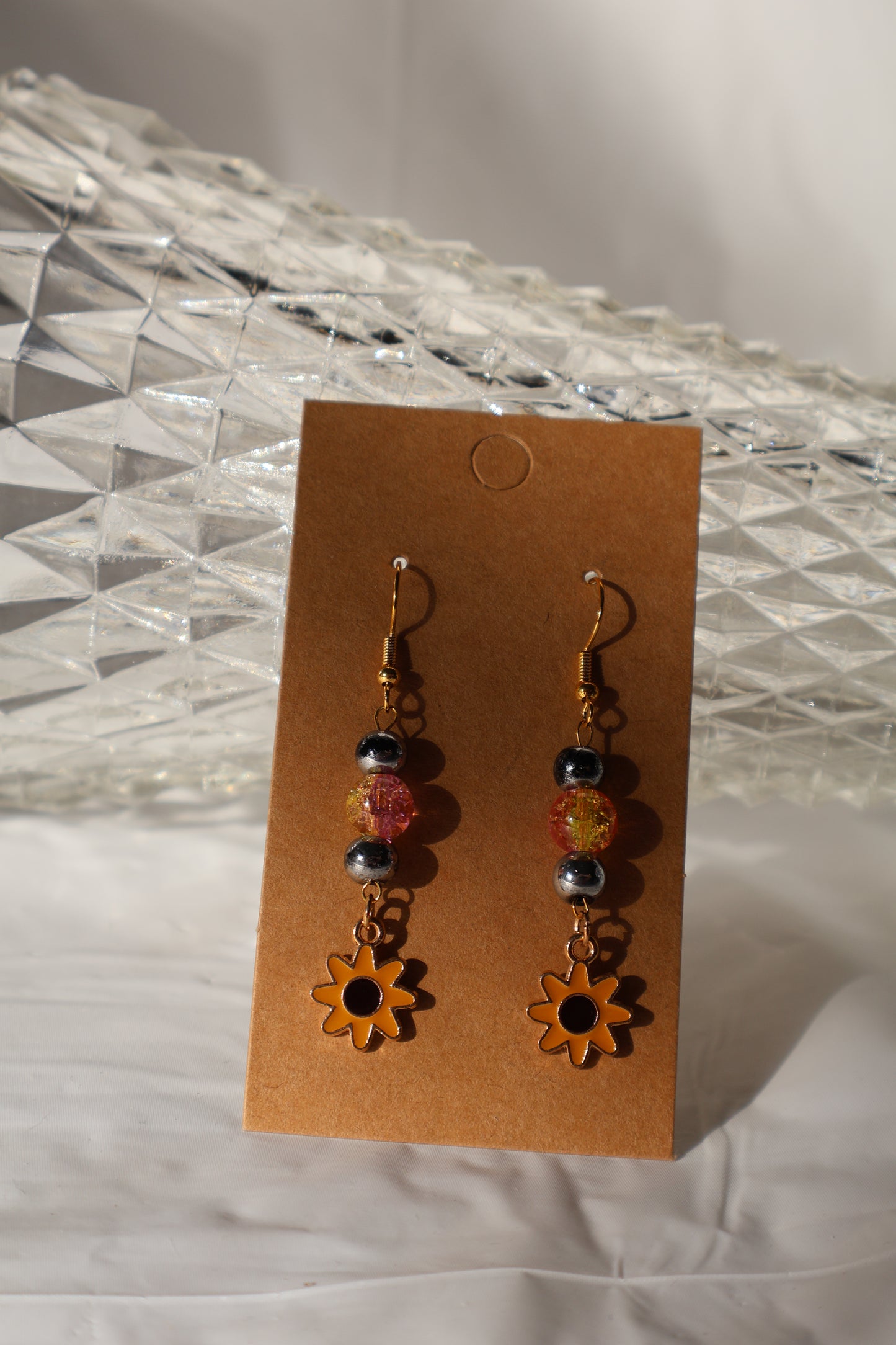 Colorful Beaded Sunflower Earrings with Pink and Silver Glass Beads - Premium Earrings from Zee's Pieces - Just $15! Shop now at Zee's Pieces