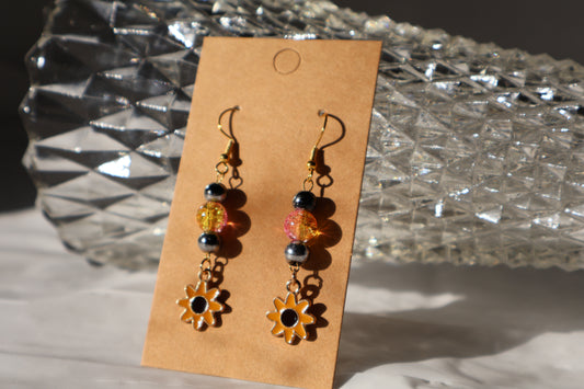 Colorful Beaded Sunflower Earrings with Pink and Silver Glass Beads - Premium Earrings from Zee's Pieces - Just $15! Shop now at Zee's Pieces