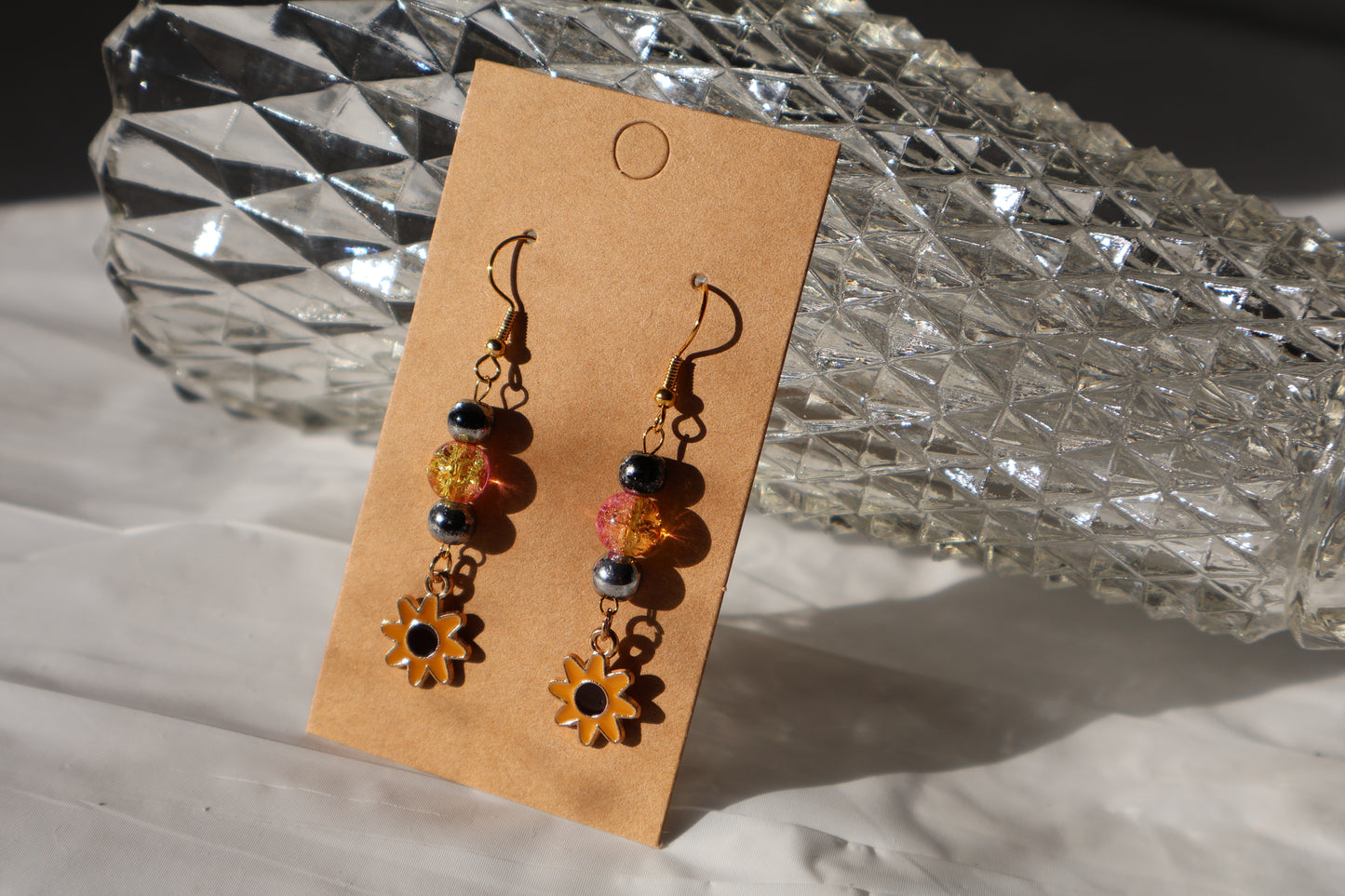 Colorful Beaded Sunflower Earrings with Pink and Silver Glass Beads - Premium Earrings from Zee's Pieces - Just $15! Shop now at Zee's Pieces