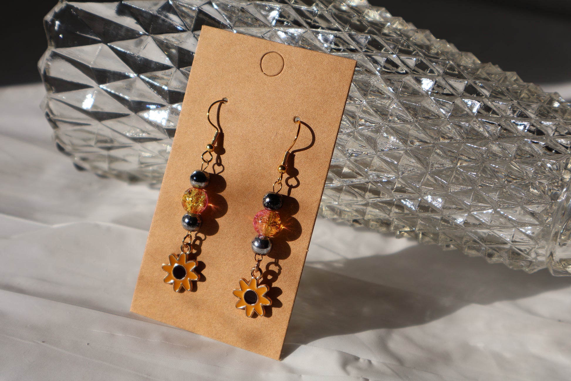 Colorful Beaded Sunflower Earrings with Pink and Silver Glass Beads - Premium Earrings from Zee's Pieces - Just $15! Shop now at Zee's Pieces