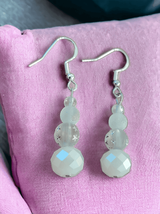 Dangle Earrings with White Glass Beads - ZeesPieces