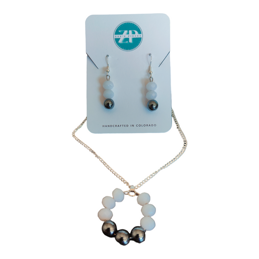 Necklace and Earring Set with Hematite Beads and Glass Beads - Premium Necklace and Earrings from ZeesPieces - Just $30! Shop now at ZeesPieces