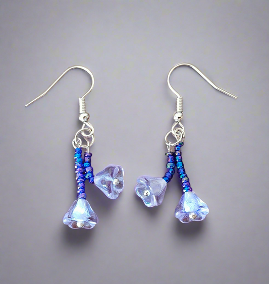 Earrings with Purple Glass Flower Beads with Tiny Blue and Purple Beads - Premium Earrings from ZeesPieces - Just $20! Shop now at Zee's Pieces