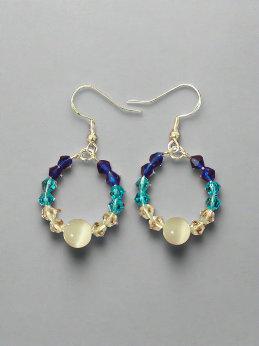 Vibrant Austrian Crystal Hoop Earrings with Pearlescent Glass Bead - Premium Earrings from ZeesPieces - Just $19.99! Shop now at Zee's Pieces