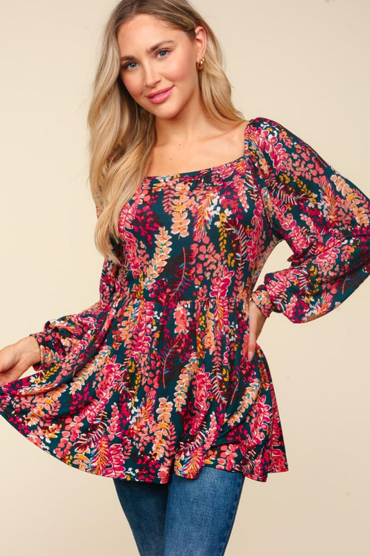 Haptics Full Size Peplum Floral Square Neck Blouse - Premium Blouses from Trendsi - Just $44.98! Shop now at Zee's Pieces