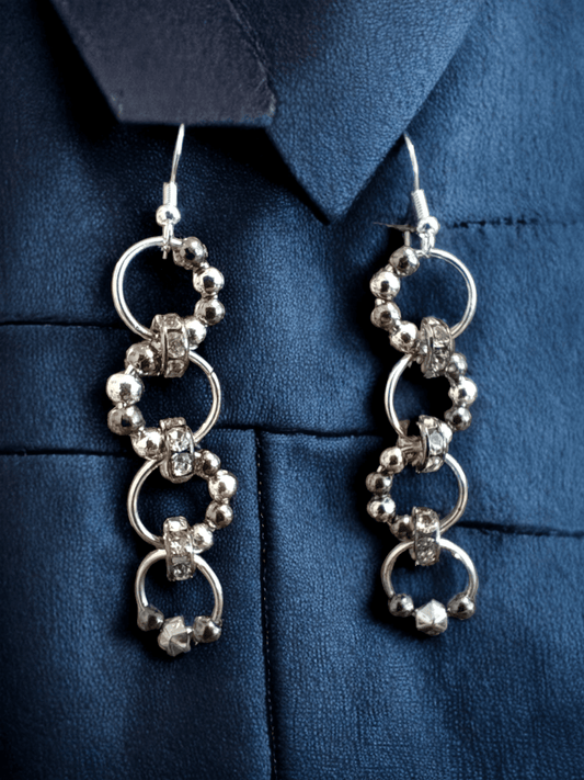 Beaded Dangle Earrings with Four Small Hoops and Rhinestones - ZeesPieces