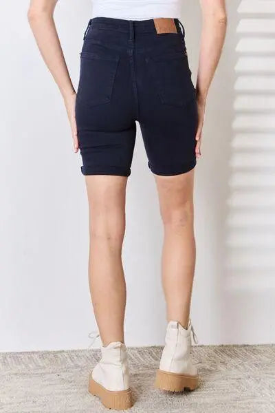 Judy Blue Full Size High Waist Tummy Control Bermuda Shorts - Premium Shorts from Trendsi - Just $52.50! Shop now at ZeesPieces