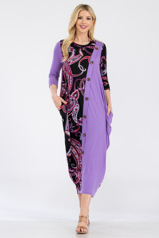 Celeste Full Size Paisley Contrast Midi Dress with Pockets - Premium Dresses from Trendsi - Just $50.42! Shop now at Zee's Pieces