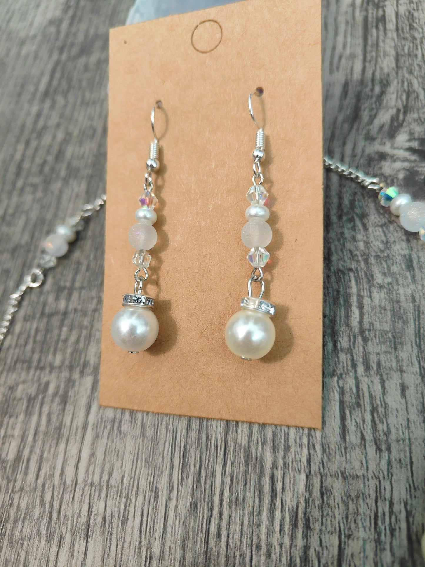 Glass Pearl Necklace and Earring Set with Crackle Glass Beads and Austrian Crystals - ZeesPieces