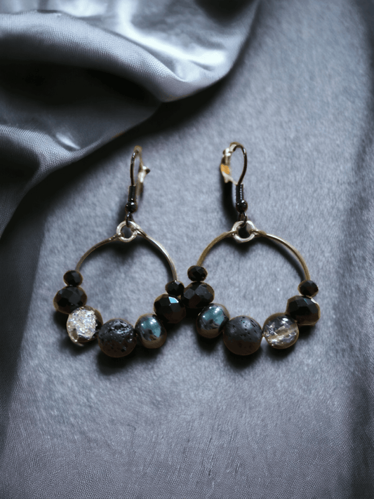 Hoop Earrings with a Variety of Black Glass Beads - ZeesPieces