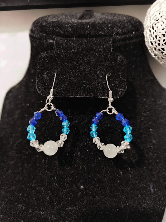 Hoop Earrings with Navy, Blue, and White Austrian Crystals - ZeesPieces