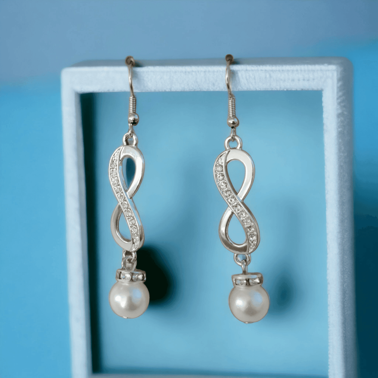 Infinity Earrings with Rhinestones and Glass Pearl - ZeesPieces