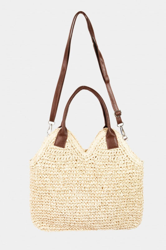 Fame Straw Braided Faux Leather Strap Shoulder Bag - ZeesPieces