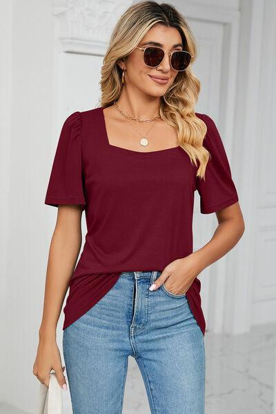 Square Neck Short Sleeve T-Shirt - ZeesPieces