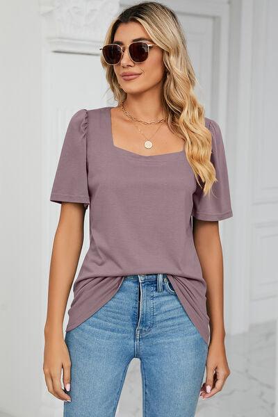 Square Neck Short Sleeve T-Shirt - ZeesPieces