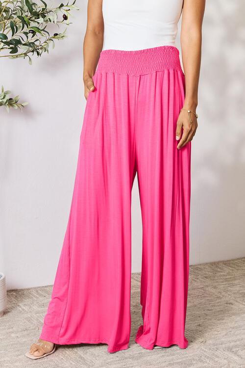 Double Take Full Size Smocked Wide Waistband Wide Leg Pants - ZeesPieces