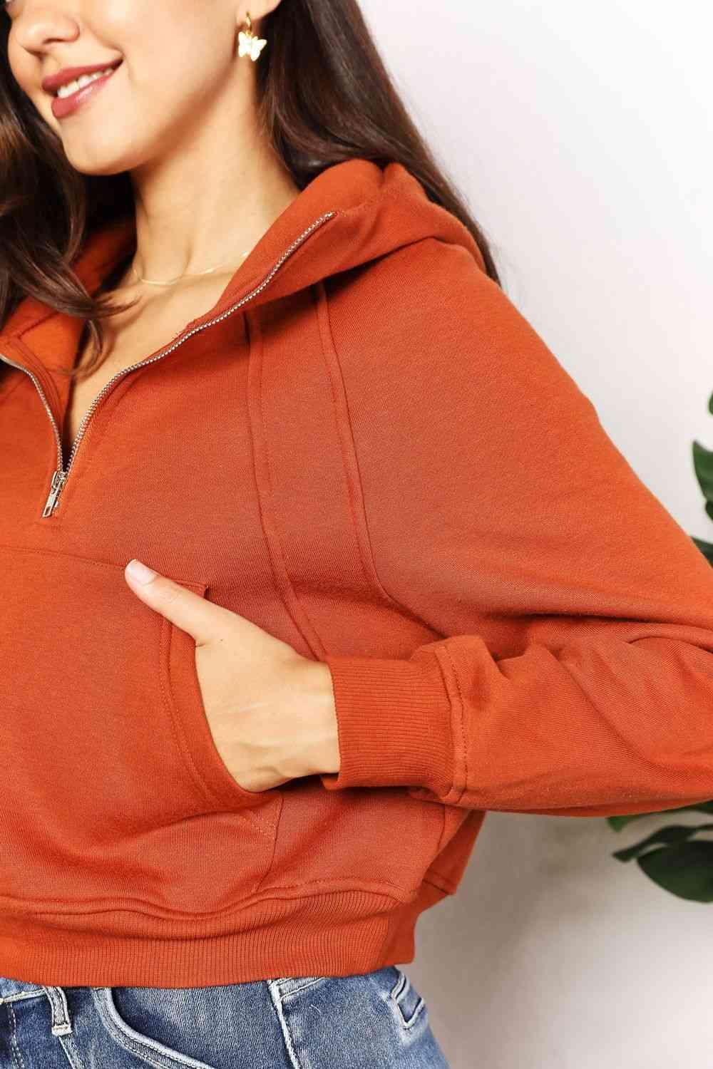 Double Take Half-Zip Long Sleeve Hoodie - ZeesPieces