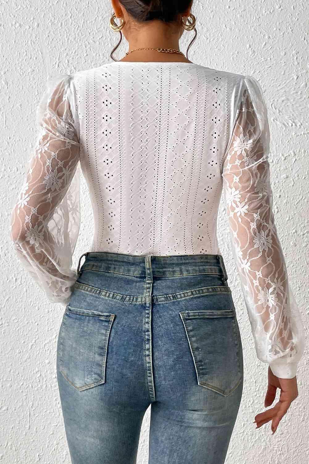 Eyelet Lace Detail Bodysuit - ZeesPieces