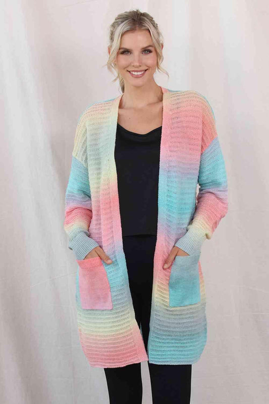 Gradient Dropped Shoulder Longline Cardigan - ZeesPieces