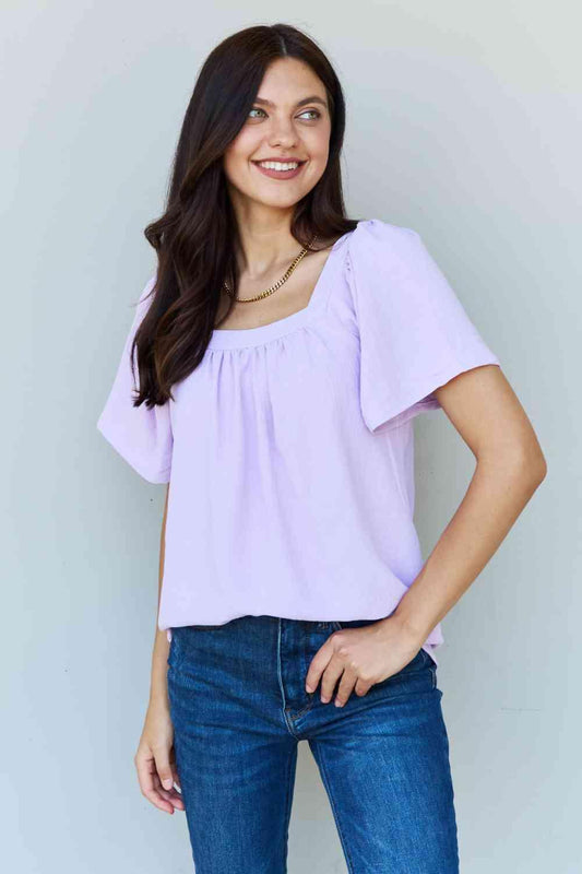 Ninexis Keep Me Close Square Neck Short Sleeve Blouse in Lavender - ZeesPieces