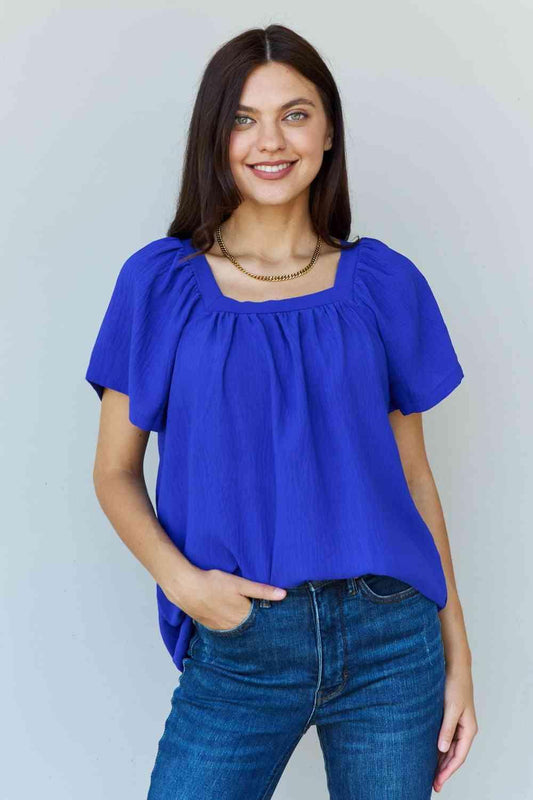 Ninexis Keep Me Close Square Neck Short Sleeve Blouse in Royal - ZeesPieces