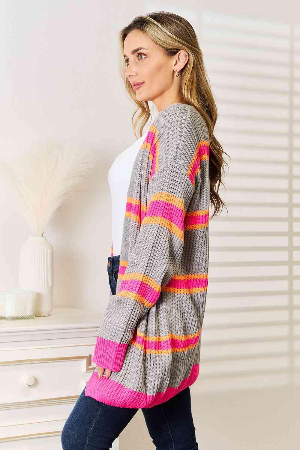 Woven Right Ribbed Long Sleeve Cardigan - ZeesPieces