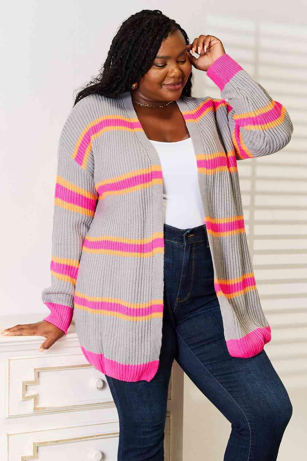 Woven Right Ribbed Long Sleeve Cardigan - ZeesPieces