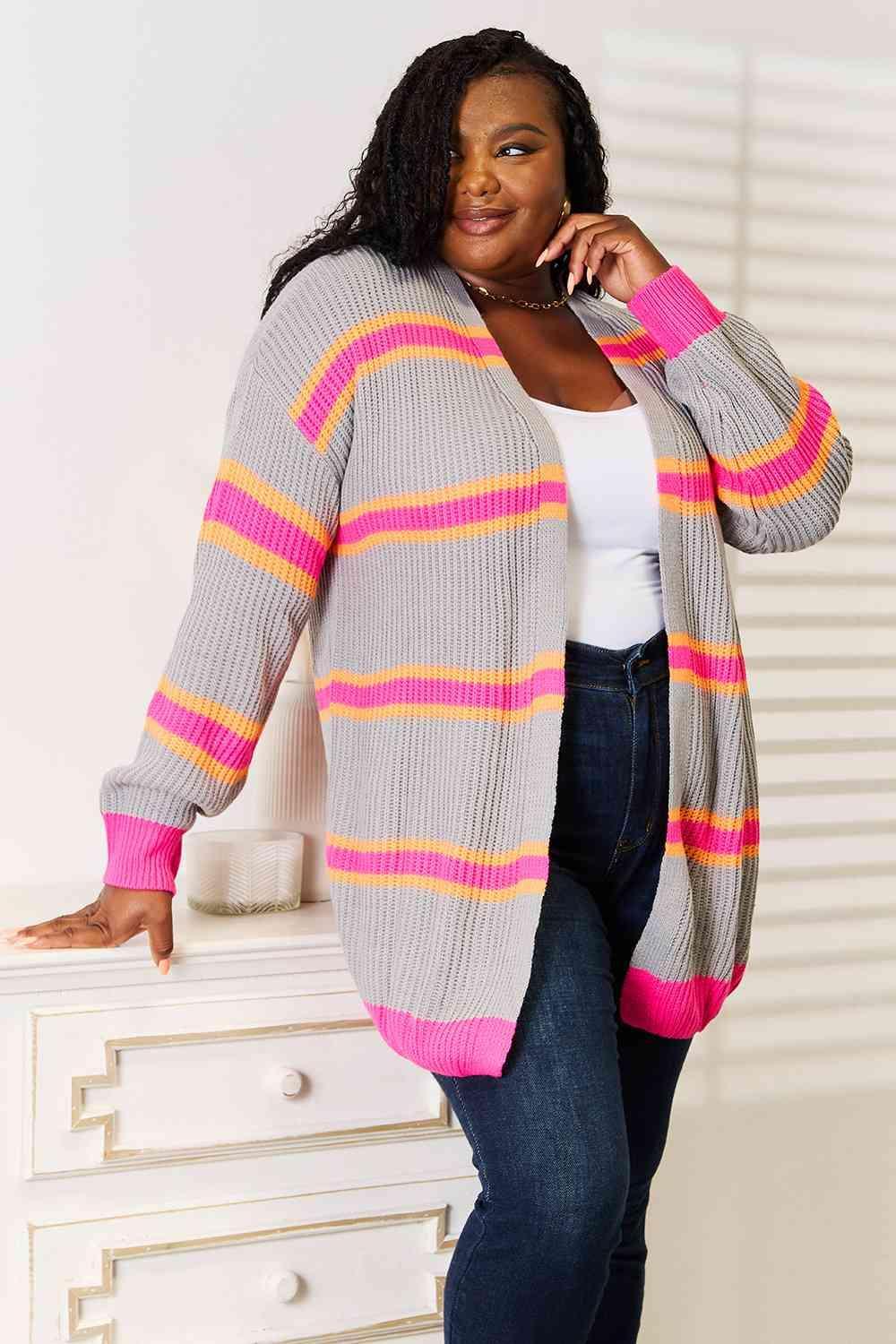 Woven Right Ribbed Long Sleeve Cardigan - ZeesPieces