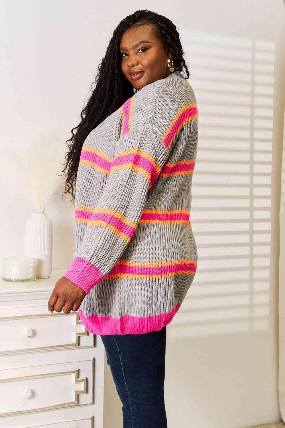 Woven Right Ribbed Long Sleeve Cardigan - ZeesPieces